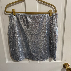Silver Sequin Mini Skirt Fully Lined w/zipper back Size XL